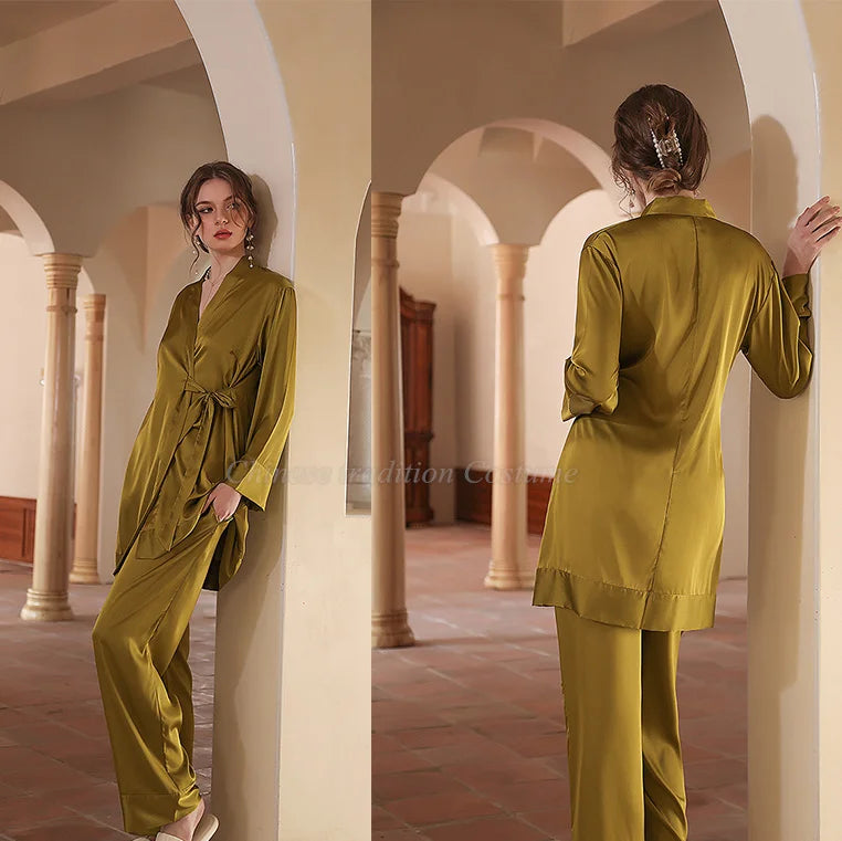Schlafelite Vintage Satin-Pyjama mit Kimono