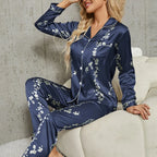 Schlafelite Langärmliger Satin-Pyjama mit floralem Design – Leichtigkeit trifft Eleganz