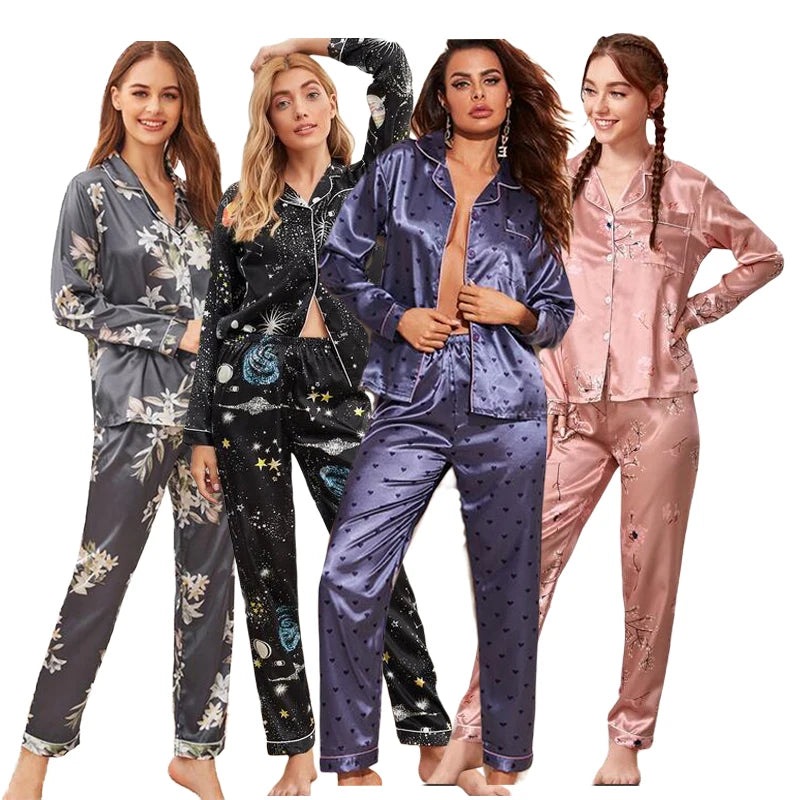 Schlafelite Langärmliger Satin-Pyjama mit floralem Design – Leichtigkeit trifft Eleganz