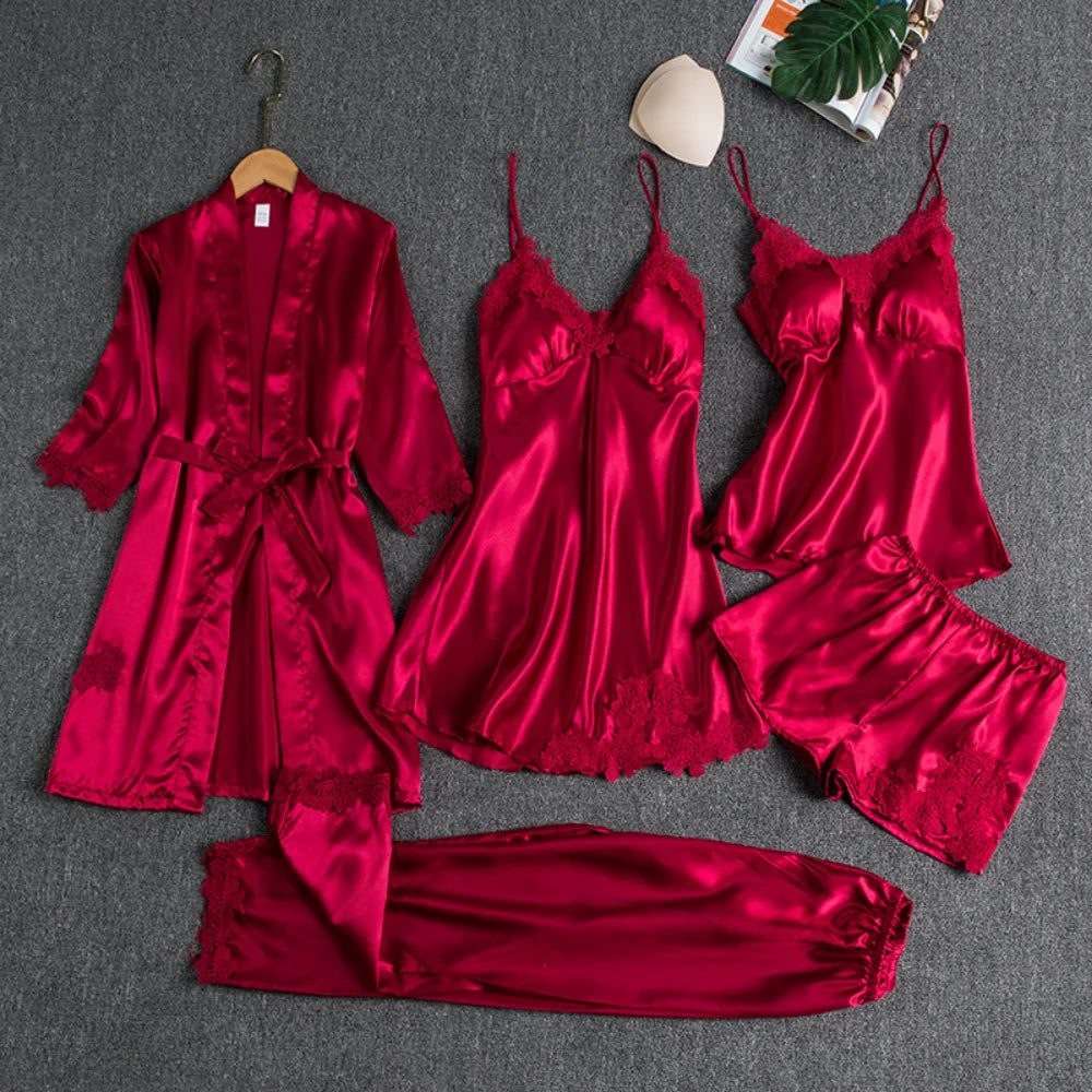 Schlafelite 5-teiliges Satin-Pyjama Set – Eleganz für Tag & Nacht