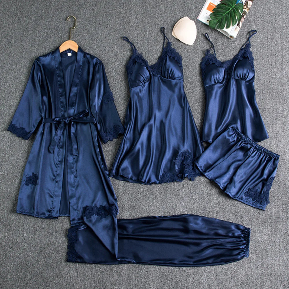 Schlafelite 5-teiliges Satin-Pyjama Set – Eleganz für Tag & Nacht