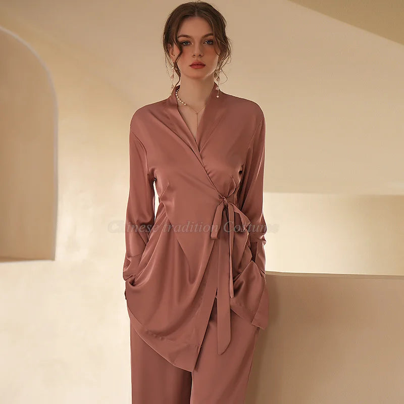 Schlafelite Vintage Satin-Pyjama mit Kimono