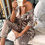Schlafelite Langärmliger Satin-Pyjama mit floralem Design – Leichtigkeit trifft Eleganz