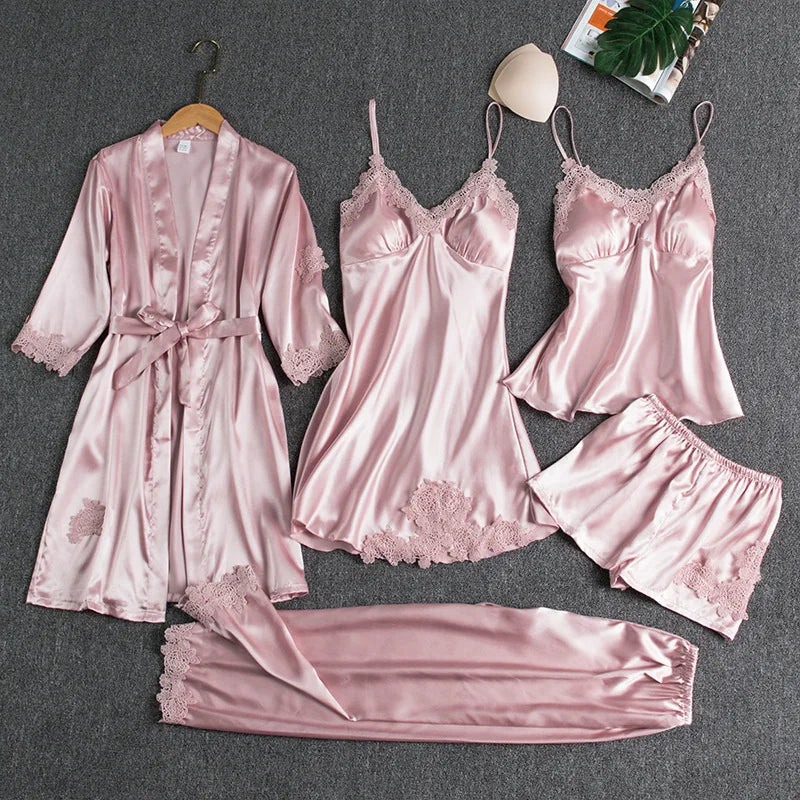 Schlafelite 5-teiliges Satin-Pyjama Set – Eleganz für Tag & Nacht