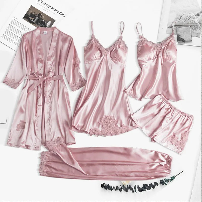 Schlafelite 5-teiliges Satin-Pyjama Set – Eleganz für Tag & Nacht