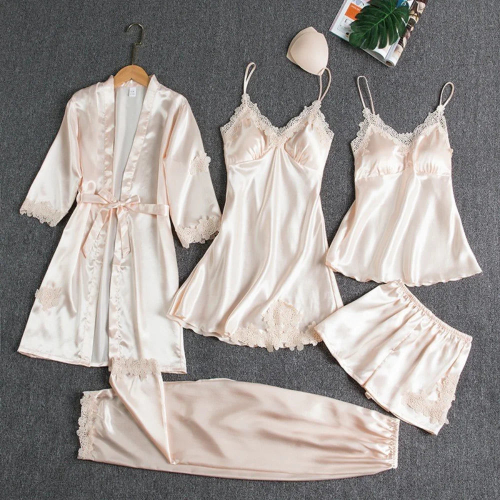 Schlafelite 5-teiliges Satin-Pyjama Set – Eleganz für Tag & Nacht